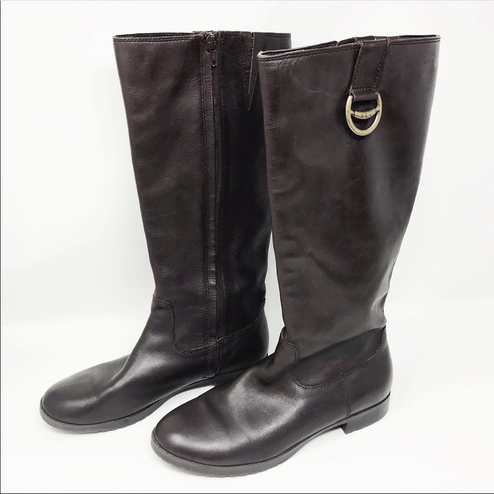 Ralph Lauren Sariah Leather Tall Boots 8B Brown
